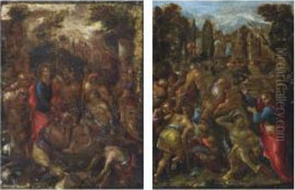 Christ Preaching; And Christ Healing The Sick Oil Painting by (studio of) Rubens, Peter Paul