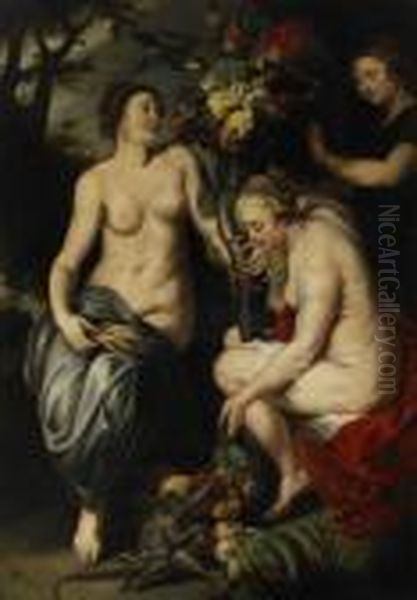 Nymphs Filling The Horn Of Plenty Oil Painting by (studio of) Rubens, Peter Paul