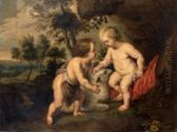 L'enfant Jesus Et Saint Jean-baptiste Oil Painting by (studio of) Rubens, Peter Paul