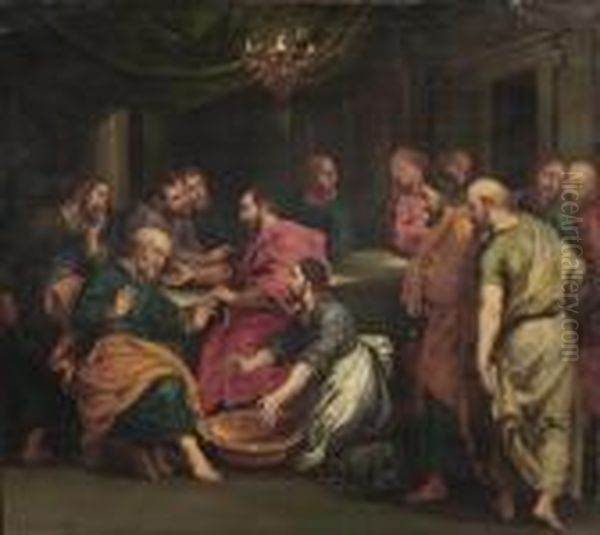 Christ Washing The Feet Of Saint Peter Oil Painting by (studio of) Rubens, Peter Paul
