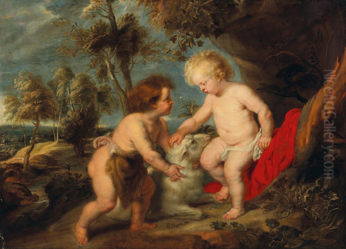 The Christ Child And The Infant Saint John The Baptist Oil Painting by (studio of) Rubens, Peter Paul