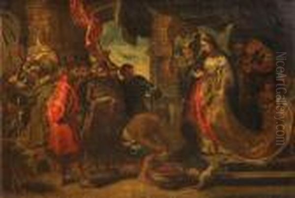 The Head Of Cyrus Brought To Queen Tomyris Oil Painting by (studio of) Rubens, Peter Paul