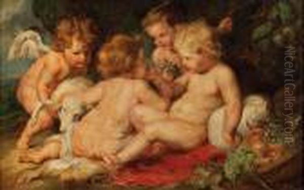 Christuskind Mit Dem Johannesknaben Und Zwei Engeln Oil Painting by (studio of) Rubens, Peter Paul