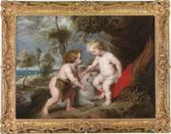 The Christ Child And The Infantbaptist Oil Painting by (studio of) Rubens, Peter Paul