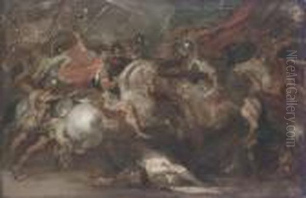 A Cavalry Skirmish Oil Painting by (studio of) Rubens, Peter Paul
