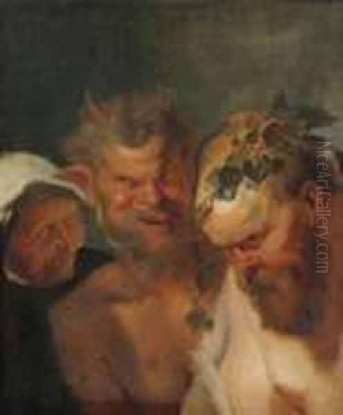 Silen With A Satyr And An Old Woman. Oil Painting by (studio of) Rubens, Peter Paul