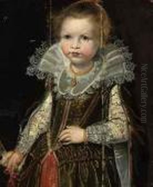 Portrait Of A Young Girl, Three-quarter-length, Holding A Fan Oil Painting by (studio of) Rubens, Peter Paul
