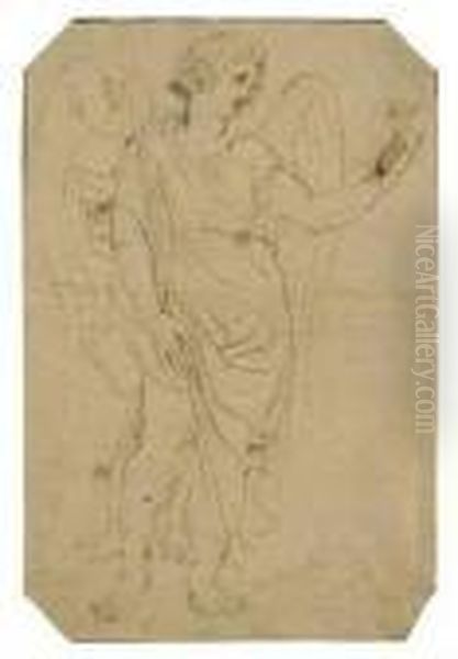 A Standing Angel With A Spear And The Nails Of The Cross Oil Painting by (studio of) Rubens, Peter Paul