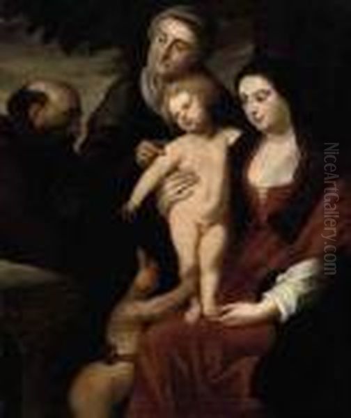 The Madonna And Child With Saint
 Anne, The Infant Saint John Theevangelist And A Male Saint Oil Painting by (studio of) Rubens, Peter Paul