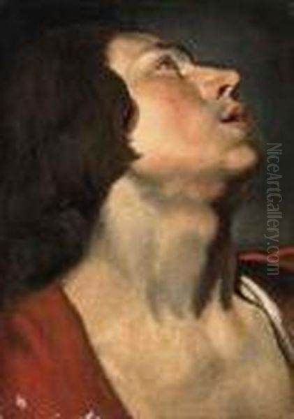 Study Of The Head Of A Man Looking Up Oil Painting by (studio of) Rubens, Peter Paul