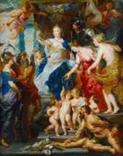 The Felicity Of The Regency Of Maria De'medici Oil Painting by (studio of) Rubens, Peter Paul