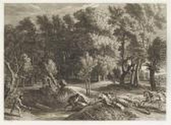 Landscape With A Boar Hunt Oil Painting by (studio of) Rubens, Peter Paul