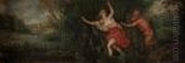Landscape With Pan And Syrinx Oil Painting by (studio of) Rubens, Peter Paul