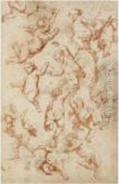 A Study Of A Woman Escaping A Sea Monster And A Pair O Flovers Oil Painting by (studio of) Rubens, Peter Paul