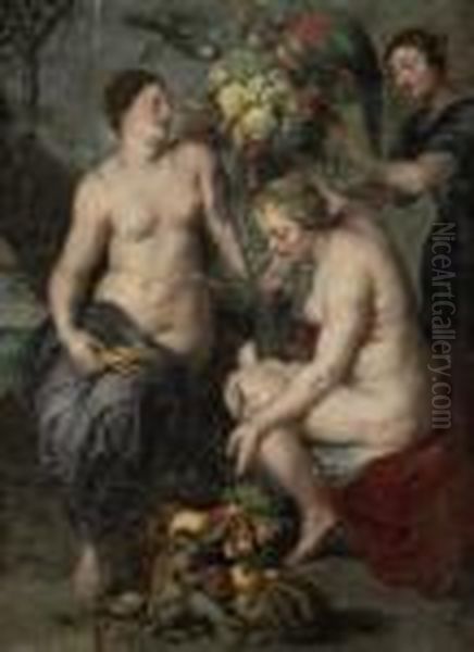 Ceres With Attendant Nymphs Oil Painting by (studio of) Rubens, Peter Paul
