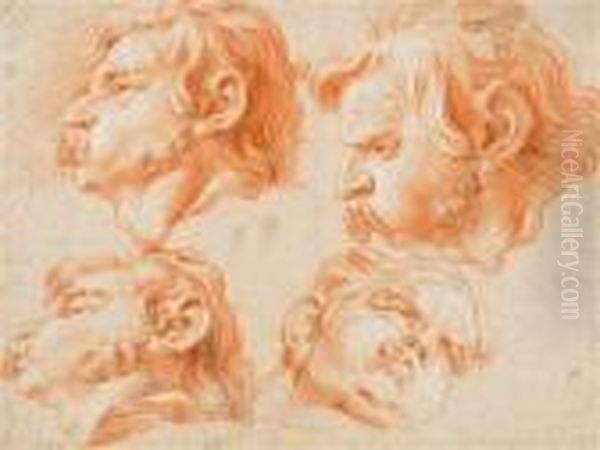 Vier Kopfstudieneines Pustenden Mannes Oil Painting by (studio of) Rubens, Peter Paul