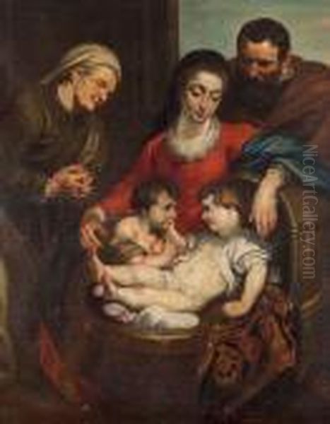 Madonna Col Bambino, San Giovannino, San Giuseppe E Santanna Oil Painting by (studio of) Rubens, Peter Paul