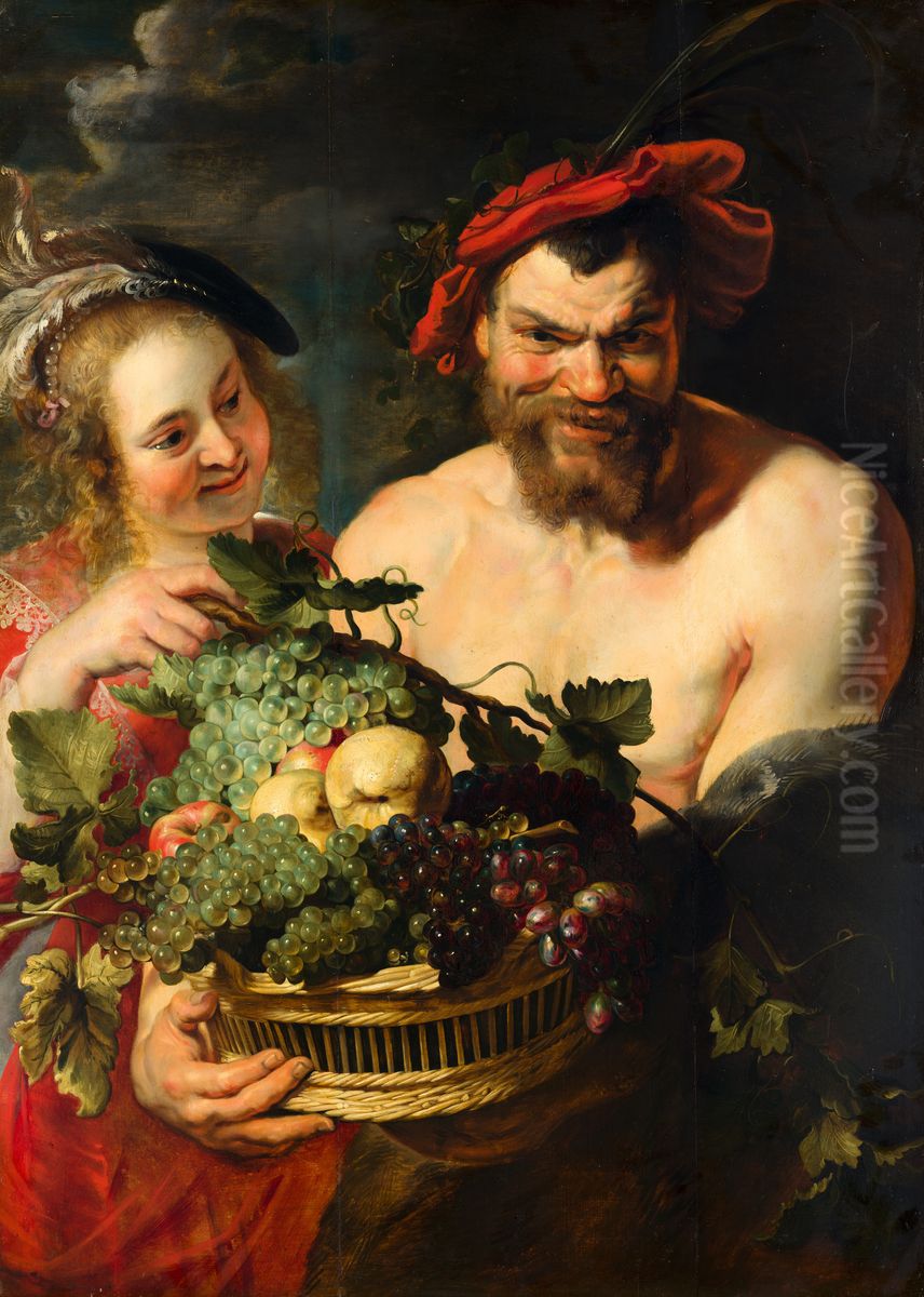 Nymph And Satyr Oil Painting by (studio of) Rubens, Peter Paul