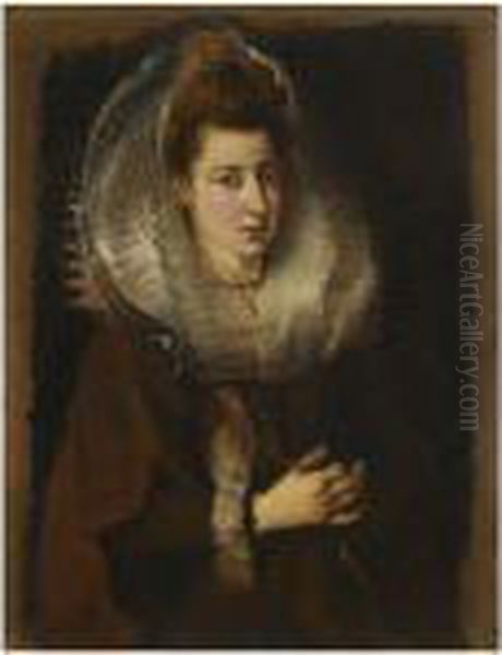 Portrait Of A Young Woman, Half-length, Holding A Chain Oil Painting by (studio of) Rubens, Peter Paul