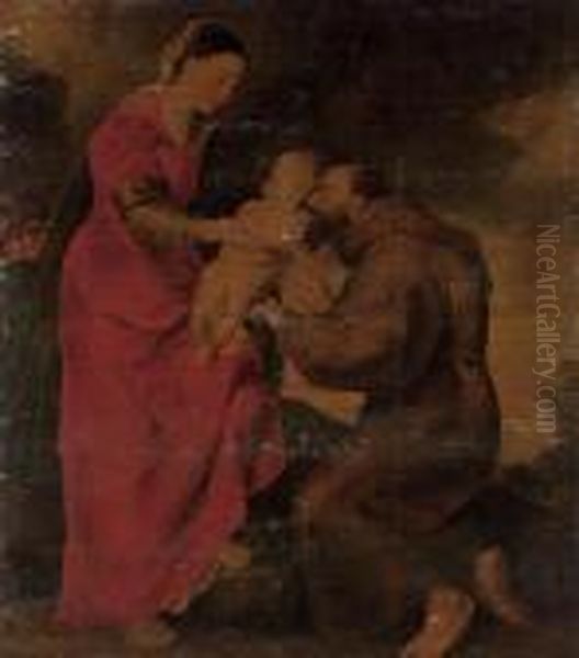 The Virgin And Child With Saint Francis Oil Painting by (studio of) Rubens, Peter Paul