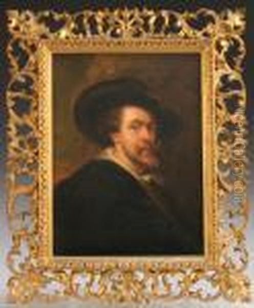 Self Portrait Of The Artist Wearing A Dark Hat And Jacket Oil Painting by (studio of) Rubens, Peter Paul