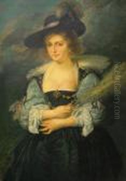 Portrait Of The Artists Wife Oil Painting by (studio of) Rubens, Peter Paul