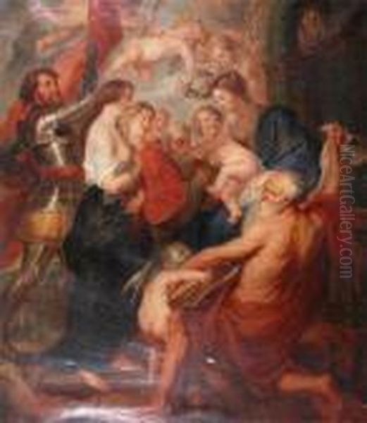 Flemish Madonna With Saints Oil Painting by (studio of) Rubens, Peter Paul