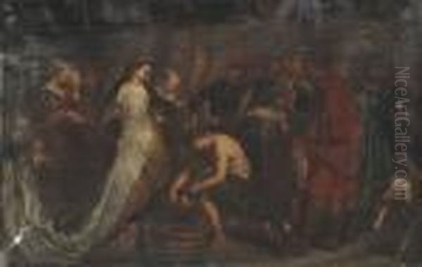 Queen Tomyris Being Presented With The Head Of King Cyrus Oil Painting by (studio of) Rubens, Peter Paul
