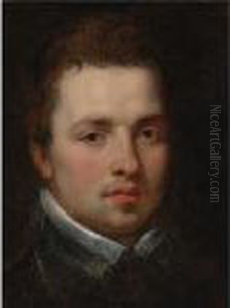 Portrait Of A Young Man Bust-length, In A Black Doublet With Awhite Lace Collar Oil Painting by (studio of) Rubens, Peter Paul