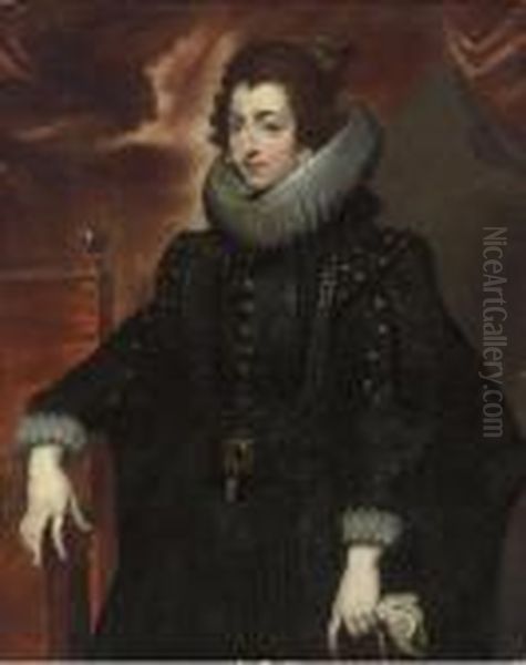 Portrait Of Isabella De Bourbon,
 Queen Of Spain, Standingthree-quarter-length, In A Black Gown Oil Painting by (studio of) Rubens, Peter Paul