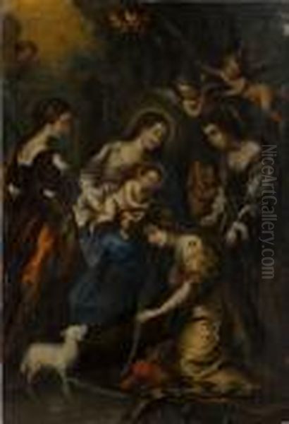 Maria Und Der Jesusknabe Bekranzen Die Heilige Agnes Oil Painting by (studio of) Rubens, Peter Paul