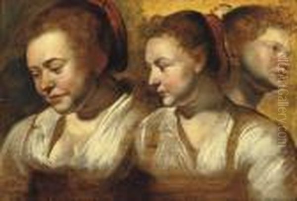 Three Studies Of A Young Woman Oil Painting by (studio of) Rubens, Peter Paul