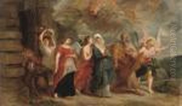 Lot And His Daughters Fleeing Sodom And Gomorrah Oil Painting by (studio of) Rubens, Peter Paul