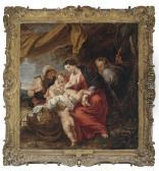 The Holy Family With Saint Elizabeth, The Infant Saint John Thebaptist And An Angel Oil Painting by (studio of) Rubens, Peter Paul
