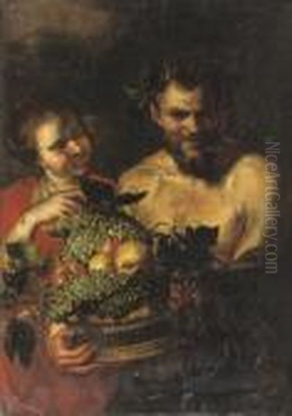 A Satyr Holding A Basket Of Fruit With A Girl By His Side Oil Painting by (studio of) Rubens, Peter Paul