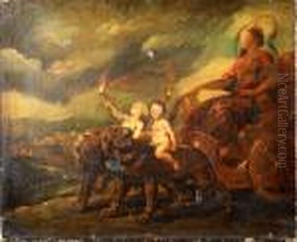 Il Carro Di Minerva Trainato Da Leoni Con Putti A Cavalcioni Oil Painting by (studio of) Rubens, Peter Paul