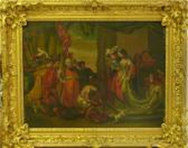 Allegorisk, Historisk Figurscen Med Hogattad Dam. Oil Painting by (studio of) Rubens, Peter Paul