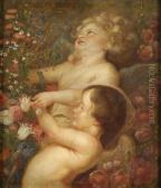 Putti Mit Blumen. Oil Painting by (studio of) Rubens, Peter Paul