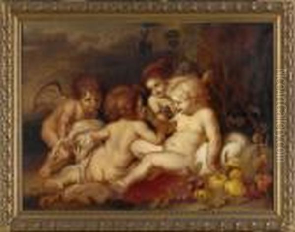 Christuskind Mit Johannesknabe Und Engel. Oil Painting by (studio of) Rubens, Peter Paul