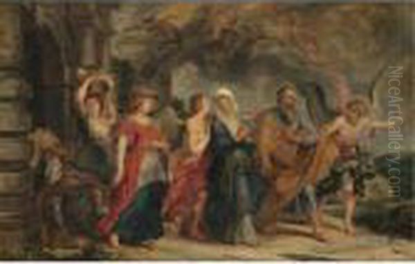 The Flight Of Lot And His Daughters From Sodom Oil Painting by (studio of) Rubens, Peter Paul