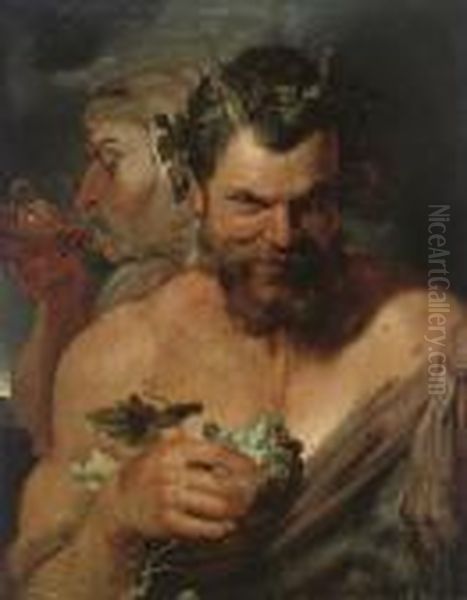 Two Drunken Satyrs Oil Painting by (studio of) Rubens, Peter Paul