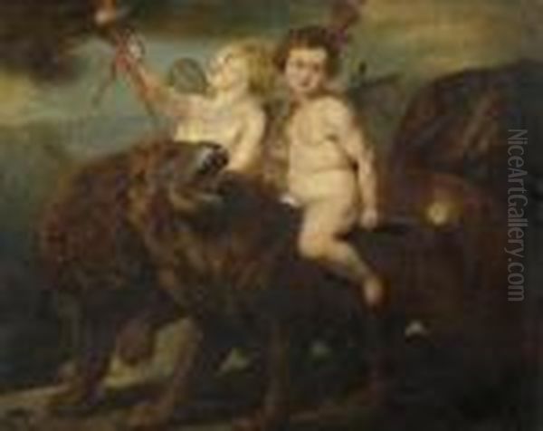 Putti Auf Lowen. Oil Painting by (studio of) Rubens, Peter Paul