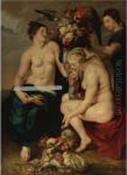 Three Nymphs With A Cornucopia Oil Painting by (studio of) Rubens, Peter Paul