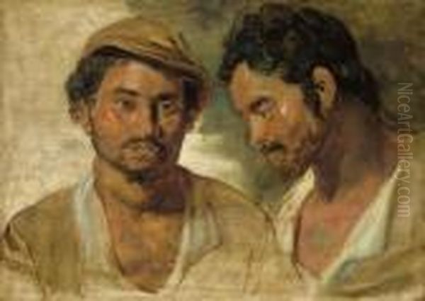Two Studies Of A Man, Head And Shoulders Oil Painting by (studio of) Rubens, Peter Paul