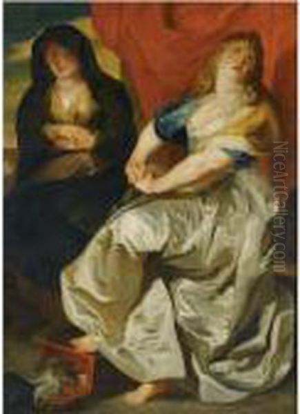 The Magdalene Repenting Of Her Wordly Vanities Oil Painting by (studio of) Rubens, Peter Paul