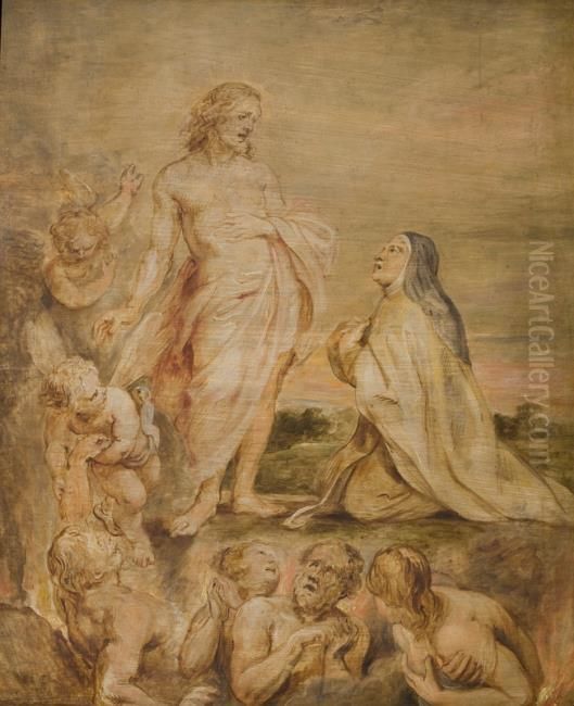 Saint Theresa Interceding For Bernardino De Mendoza Oil Painting by (studio of) Rubens, Peter Paul