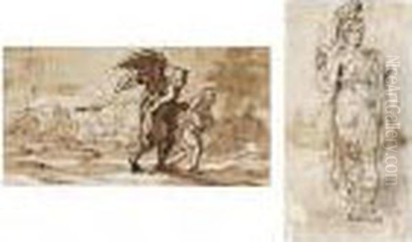 Recto: Tobias And The Angel, In A Landscape Verso: Standing Figure Of Minerva Oil Painting by (studio of) Rubens, Peter Paul