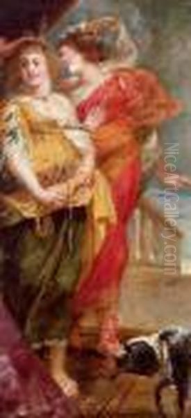Due Donne Con Un Cane Oil Painting by (studio of) Rubens, Peter Paul