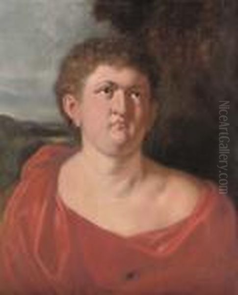 Portrait Of A Gentleman, Bust-length, In Red Robes, A Landscape Beyond Oil Painting by (studio of) Rubens, Peter Paul