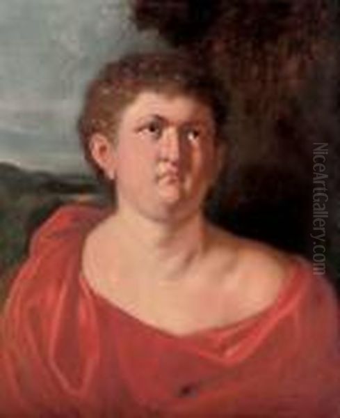 Portrait Of A Young Man, Bust-length, In Red Robes, A Landscape Beyond Oil Painting by (studio of) Rubens, Peter Paul